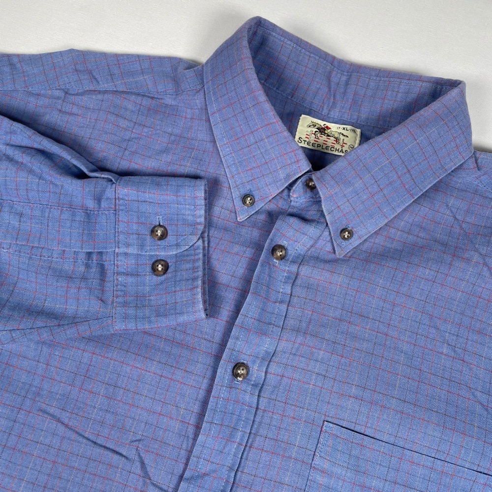 Steeplechase Plaid Button Down Long‎ Sleeve Collared Shirt Mens XL 17-17 1/2